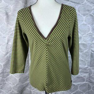Vintage Polo Jeans Co. Ralph Lauren Green & Brown Striped V-Neck Top | Size L